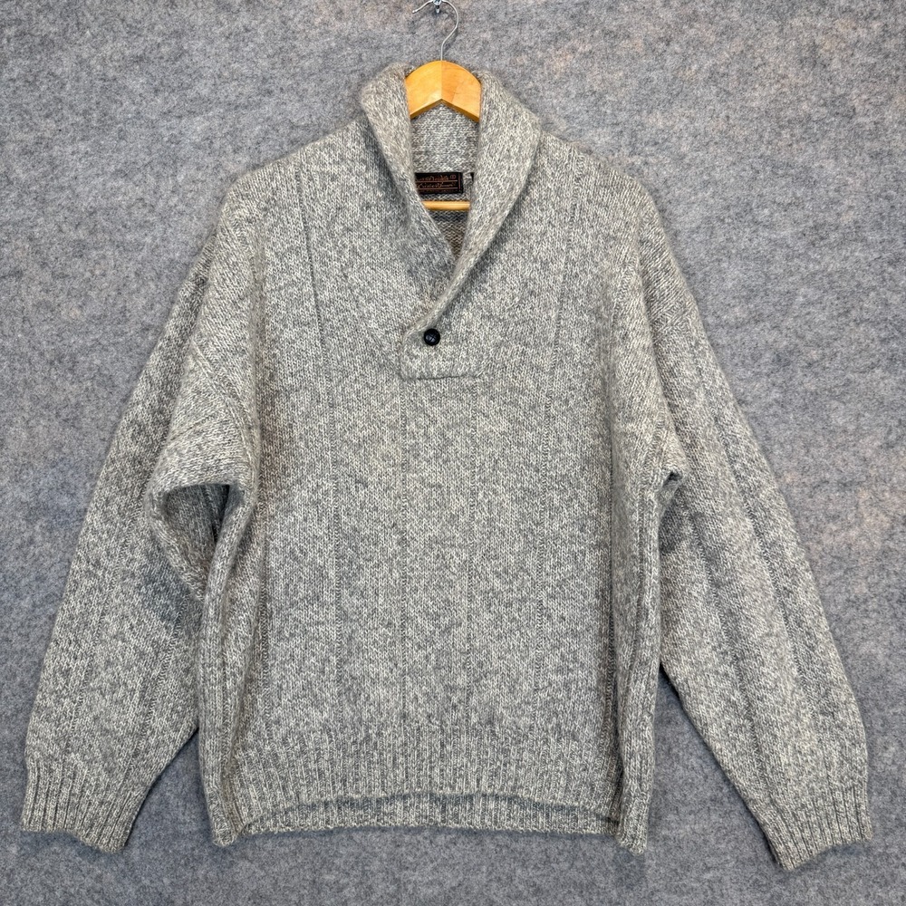 Vintage Eddie Bauer‎ Wool Blend Shawl Sweater Mens Large Chunky Knit Relaxed 90s